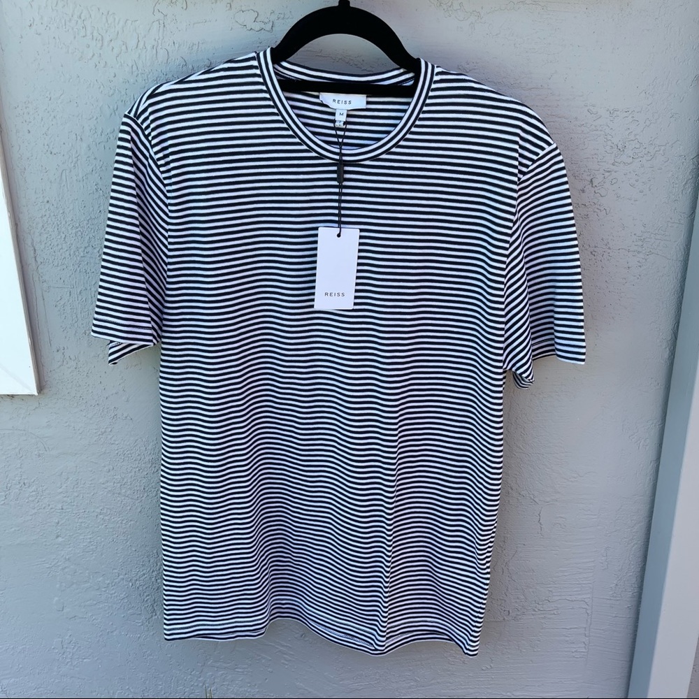 Reiss Black and White Striped Short Sleeve Tee